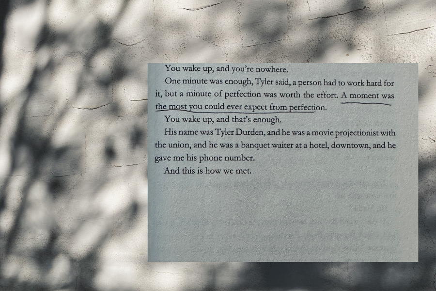 a quote from a book with shadows of tree branches behind, finding yourself