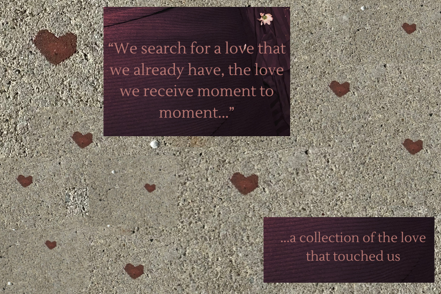 a picture of many hearts on concrete with quotes, love