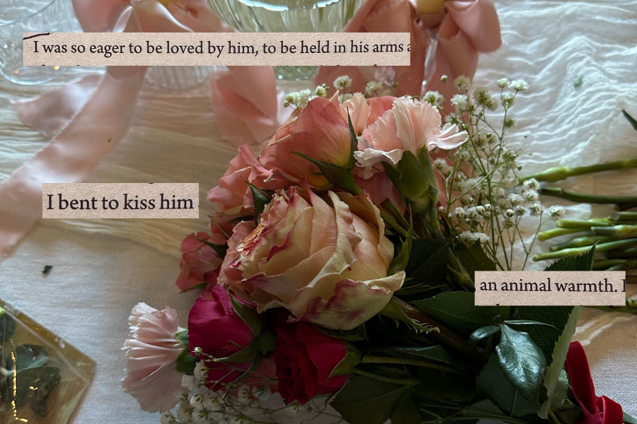 picture of pink flowers with three love quotes on top