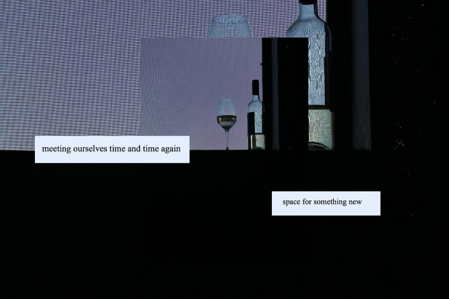 picture of wine and wine glass on a windowsill with text from the passage over, growing pains