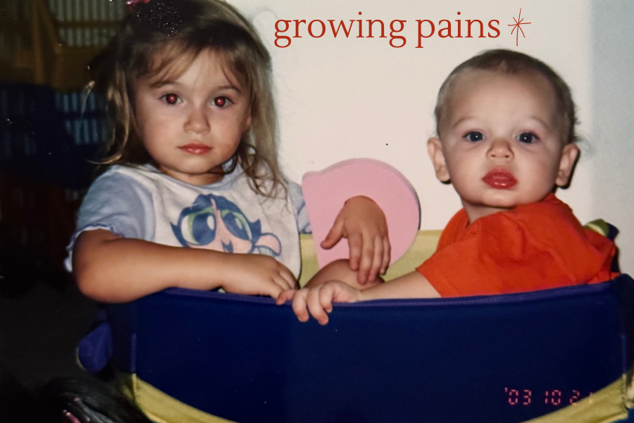 a little girl and a little boy, sitting together, growing pains.