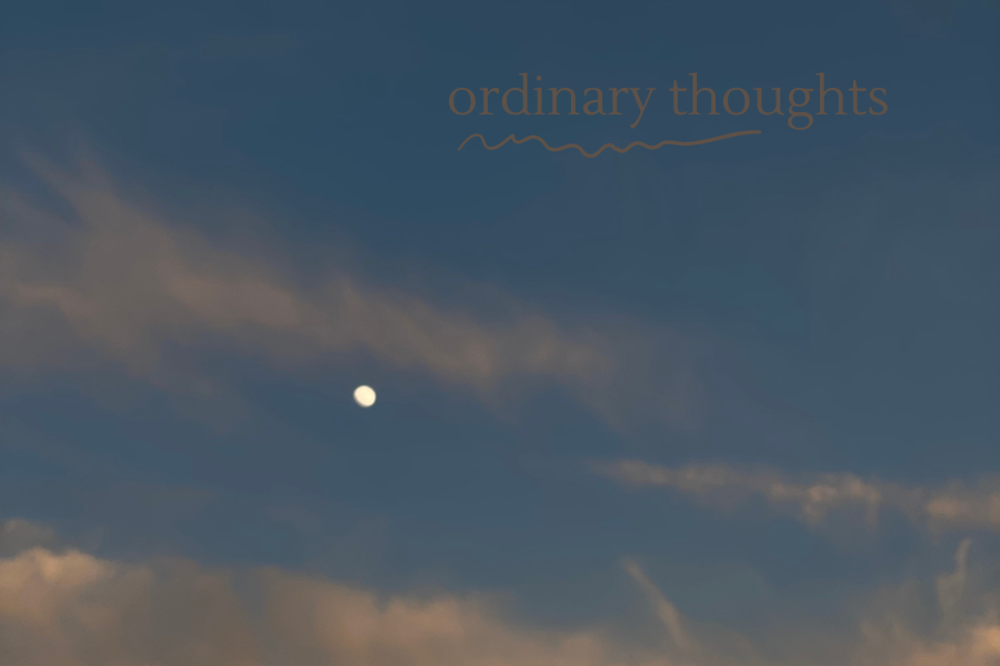 picture of blue and orange sky and an almsot full moon, ordinary thoughts